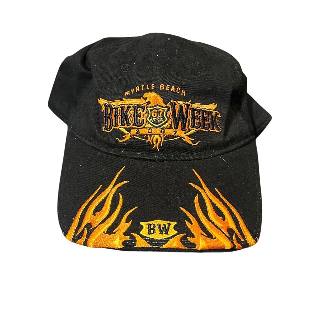 Sherry Myrtle Beach Bike Week 2007‎ Hat Mens OSFA Black Flame Eagle Baseball Cap